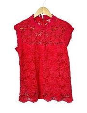 Nanette Lepore Hot Pink High Neck Sleeveless Lace Top Women's Size Medium