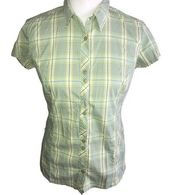 COLUMBIA SPORTSWEAR GREEN BLUE YELLOW STRIPED PLAID TOP MEDIUM