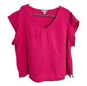 Three Dot Gauze Flutter Sleeve Top Womens Size‎ XXL Cotton Pink