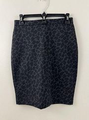 Ann Taylor Petite Leopard Animal Print Pencil Skirt Women's Sz 0P Black Gray