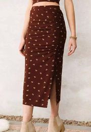 Willow & Root XL Brown Ditsy Floral Midi Scrunch Skirt