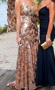 La Femme Bronze Blue Sequin Prom Dress