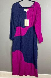 NWT Mara Hoffman Freya Popcorn midi Dress long sleeve blue and pink Plus size 3X