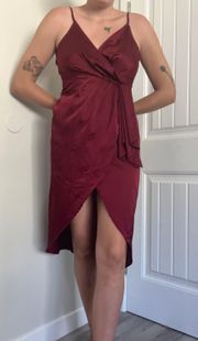 deep red  asymmetrical midi dress