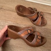 Dansko Jessie Sand Lizard Wedge Sandals Double strap Shoes 38