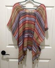 Woven Heart Pullover Kimono with Fringe