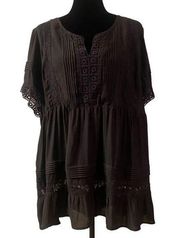 Torrid Black Babydoll Top with Lace Accents in size 2 / 2X 18-20