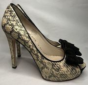 Joan & David DaCutie Platform Heels Leather Snake Print Bow Peep Toe Women's 10M