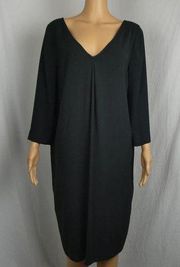 St. John V Neck Back 3/4 Length Sleeve Little Black Dress Shift Draped $895MSRP