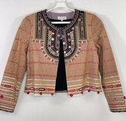 Souk Indigo Hand Embroidered Terracotta Open Front Jacket Size XL NWT