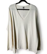 Anne Klein - Cream Cotton Blend V-Neck Drop Sleeve Sweater - Sz. 3X