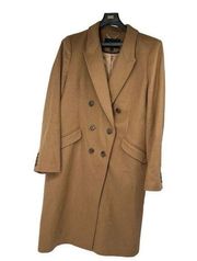 J. Crew Camel Color Virgin Wool Cashmere Blend Double Breasted Long Coat Sz 10