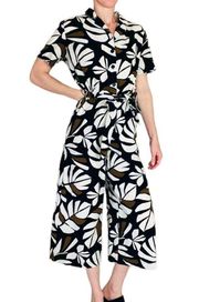 Tabitha Brown  Black & White Leaf Tropical Cropped Jumpsuit