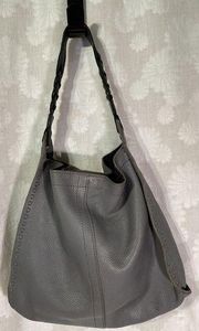 Vintage Lucky Brand Soft Pebble Leather Hobo Boho Sack Grey Braided Strap READ