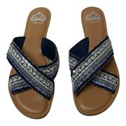 Fergalicious 'Starlit' Navy Beaded Fabric Casual Slide Sandals 8.5 / 38.5