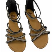 Daisy Fuentes Gladiator Style Black & Rhinestone Summer Sandals, Size 7.5