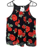 DNA Couture Black Rose Covered Spaghetti Strap Tank Top size Large