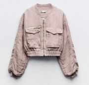Zara Tan Linen/Cotton Bomber Jacket(Size Small)