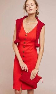 Anthropologie Maeve Red Sleeveless Button Down Knee Length Dress