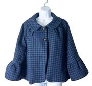 Live A Little - Black & Blue Houndstooth Cropped Swing Jacket - Sz. XL