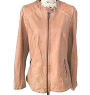 VALERIE STEVENS tan zip up faux leather jacket 1X