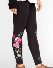 Agnes & Dora Black Floral Embroidered Leggings XS