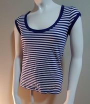 Juicy Couture Blue & White Striped Cap Sleeve Top