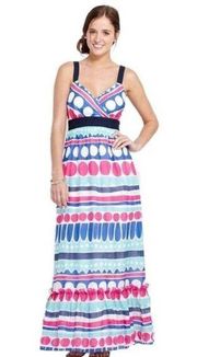 Vineyard Vines Pink & Blue Carolina Ocean Splash, cotton silk Maxi Dress size 8