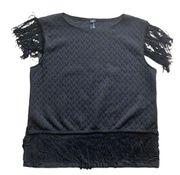 Lord & Taylor Design Lab Black Fringe Top