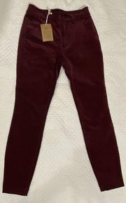 Duluth Trading Co Womens Corduroy High Rise Skinny Ankle Pants SZ 2 Burgundy NWT