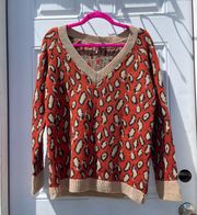 Urban Outfitters Sparkle&Fade orange cheetah print knit boho crewneck sweater🐆