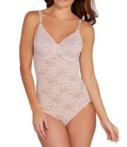 Maidenform Women's 34DD Light Pink Rose Lace Firm Control Lace N Smooth Bodysuit