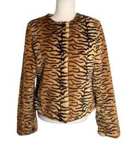 Vintage 90s Moda International Tiger Coat M Brown Faux Fur Plush Lined Pockets