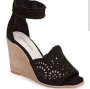 NWT Jeffrey Campbell Del-Sol Black Suede Wedge Heel Sandal Peep Toe- Size 9