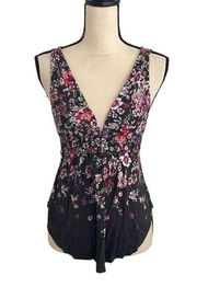 Kimchi Blue Urban Outfitters Black Pink Floral Plunge Neck Strappy Tank size XS