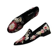 NEW Johnny Was Floral Mono Smoking Loafers size 9.5 Black Suede