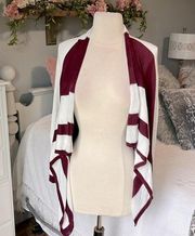 Cardigan Maroon White Waterfall Flowy Womens Small