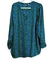 Bob Mackie Shirt Womens 2X Multicolor Animal Print Button Up Long Sleeve Blouse