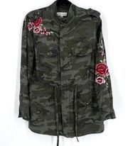 Knox Rose Women's Full Zip Camouflage Jacket Embroidery Rose Floral Green Medium