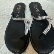 italian shoemakers rhinestone black strappy flip flop slide sandals 7.5 italy