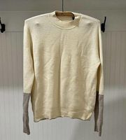 Theory Size Medium Merino Wool Colorblock Taupe Combo Soft Luster Pullover