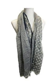 Banana Republic Scarf Women's Polka Dot Fringe Soft Blue Cream Gray