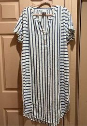 Dillards Striped Print Split Round Neck Short Sleeve Caftan