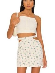 WEWOREWHAT White Floral Cut Out Mini Skirt Denim | Ivory Watercolor Ditsy Size M