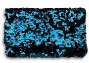 Lana Aqua Blue and Black Sequin Clutch with Zipper and card holders