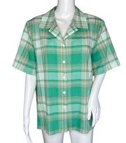 Allison Daley Shirt Womens 16 Petite Green Cream Plaid Button Up Grandmacore