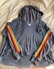 Cropped Hoodie With Rainbow Sleeves