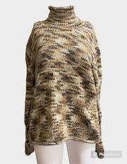 Columbia Women's Size Large Vintage Sweater Tan Chunky Knit Wool Mock Turtleneck