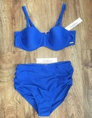 Nicole Miller Blue Bikini Top and High Waisted Bottom Swimwear Womens Sz 8