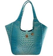 Brahmin NWT Carla Oversized  Croc Embossed Leather Tote Bag Sky  Melbourne Blue